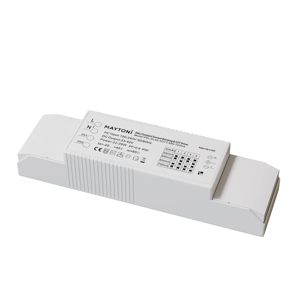 PSL-DL40-3CCT-550-700mA Светильник DALI 0K 36° IP 20 Пластик Белый 28Вт