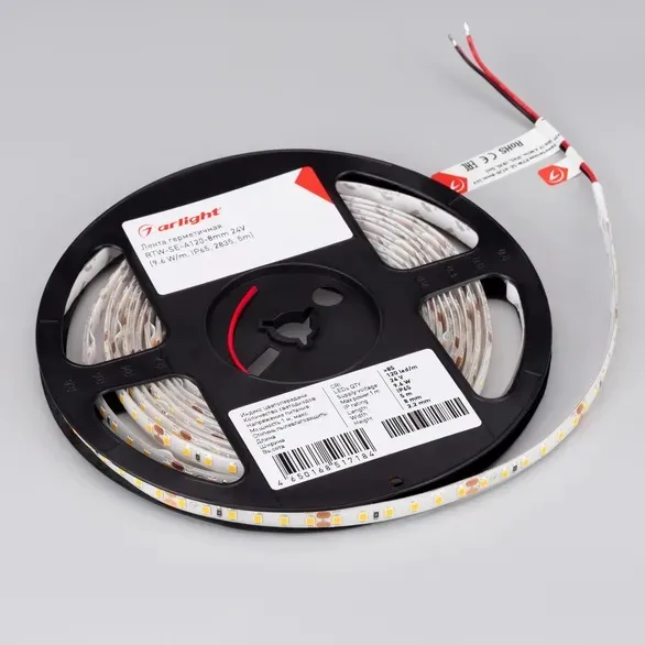 014679(2) Светодиодная лента герметичная RTW-SE-A120-8mm 24V Warm3000 (9.6 W/m, IP65, 2835, 5m) (Arlight, -)