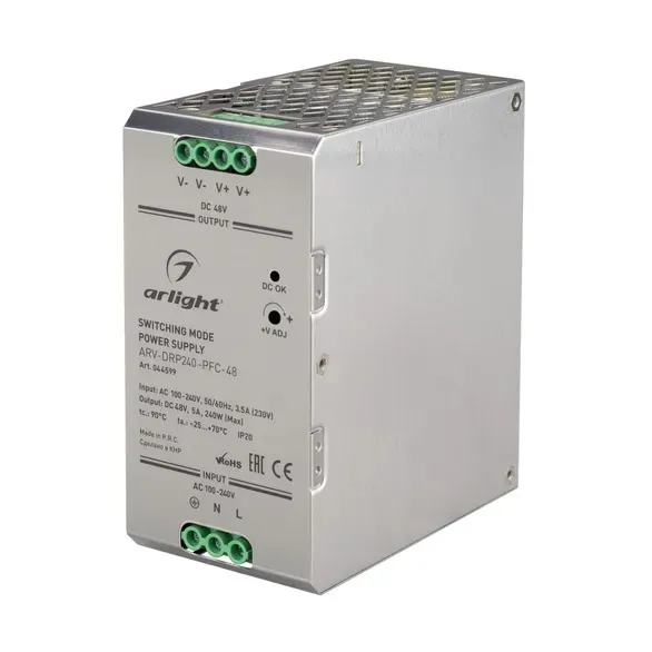 Блок питания ARV-DRP240-PFC-48 (48V, 5A, 240W) (Arlight, IP20 Металл, 5 лет) 044599