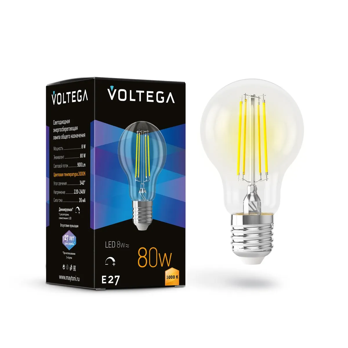 7229 Светильник Crystal 3000K 340.0° IP 20 Стекло E27 Прозрачный 8Вт