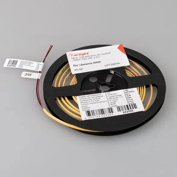 Светодиодная лента COB-X420-4mm 24V Day4000 (10 W/m, IP20, CSP, 5m) (Arlight, узкая) 040900