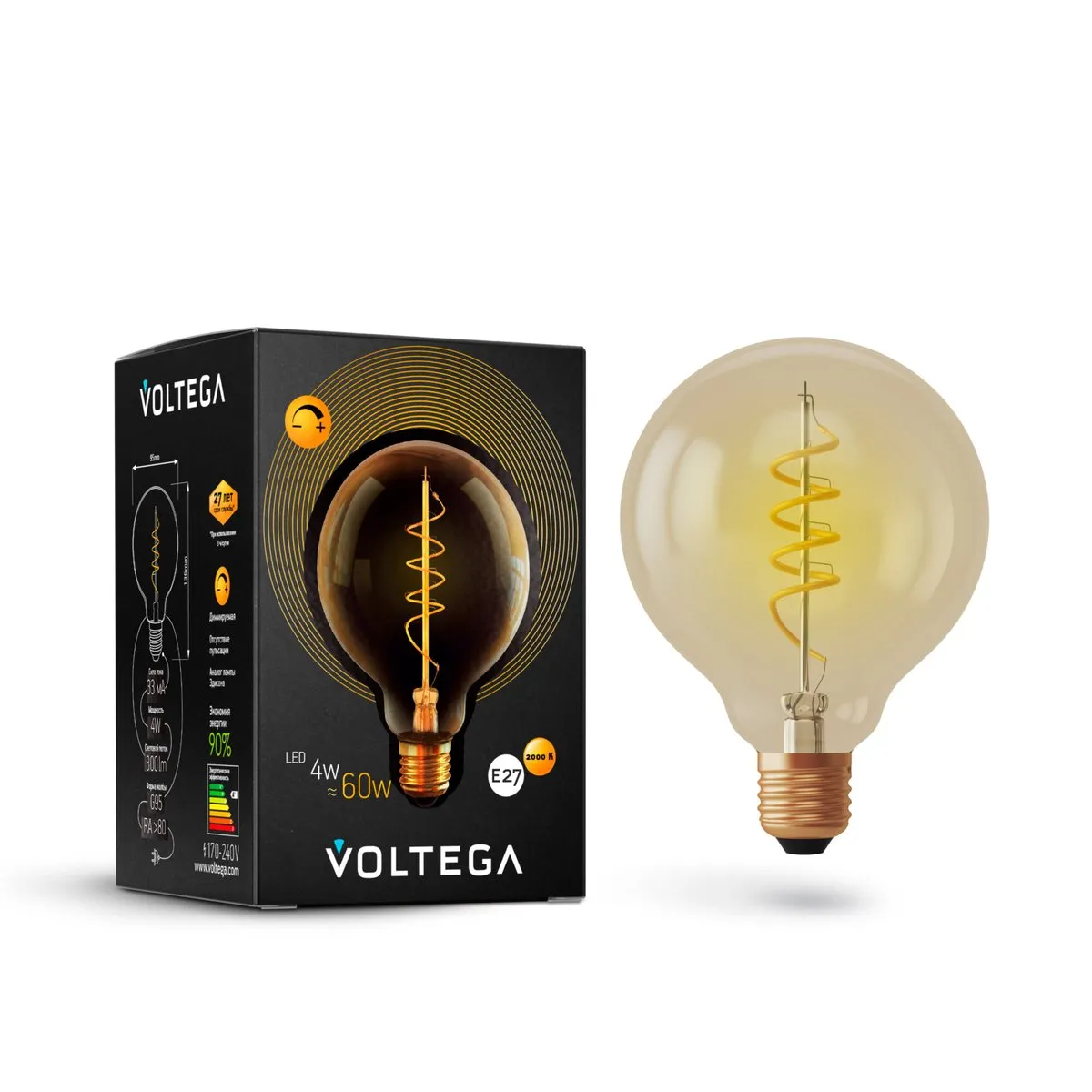 7076 Светильник Loft LED 2000K 360.0° Стекло E27 Тонированный 4Вт