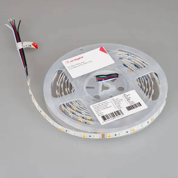 Светодиодная лента RT-B60-10mm 24V RGBW-Day (14.4 W/m, IP20, 5060, 5m) (Arlight, Открытый) 018326(2)