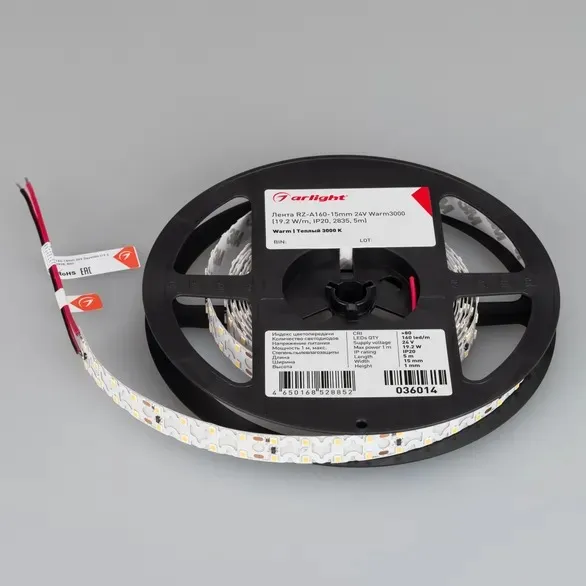 Светодиодная лента RZ-A160-15mm 24V Warm3000 (19.2 W/m, IP20, 2835, 5m) (Arlight, -) 036014